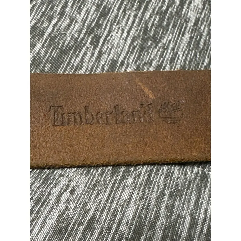 Vintage Timberland Brown Leather Belt Sz 32 Brass Buckle Western Workwear